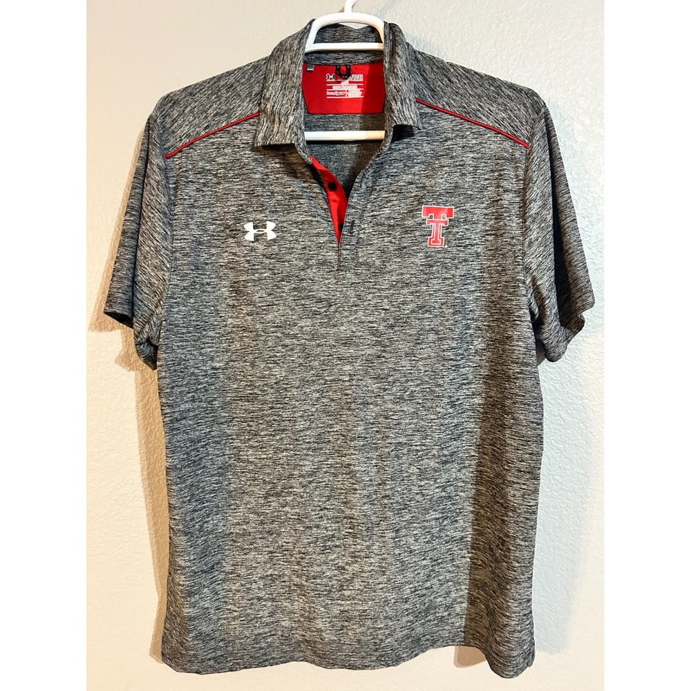Under Armour Texas Tech Red Raiders Polo Shirt Mens XL Grey HeatGear Athletic